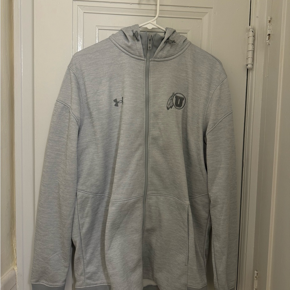 Utah Utes Under Armour Men's Light Gray Zip-Up Sweater